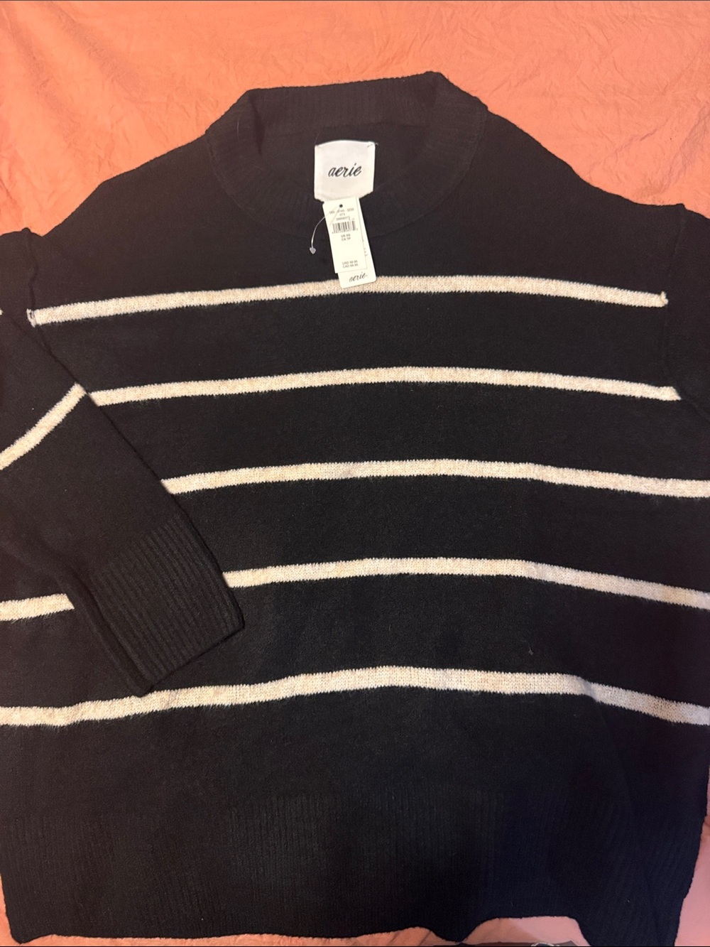 aerie Black Crewneck Sweater with White Stripes